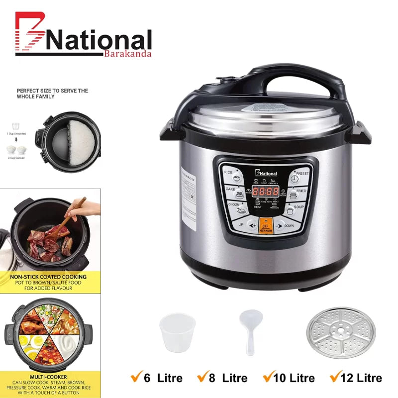 B NATIONAL Luxury 10 liter stainless steel electric pressure cooker