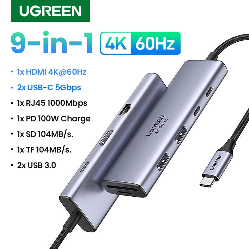 UGREEN 9-in-1 USB-C Hub with 4K 60Hz HDMI & PD 100W