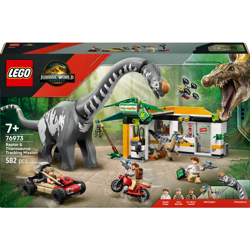 LEGO Jurassic World Raptor & Titanosaur Tracking Mission – 582 Pieces | Set 76973