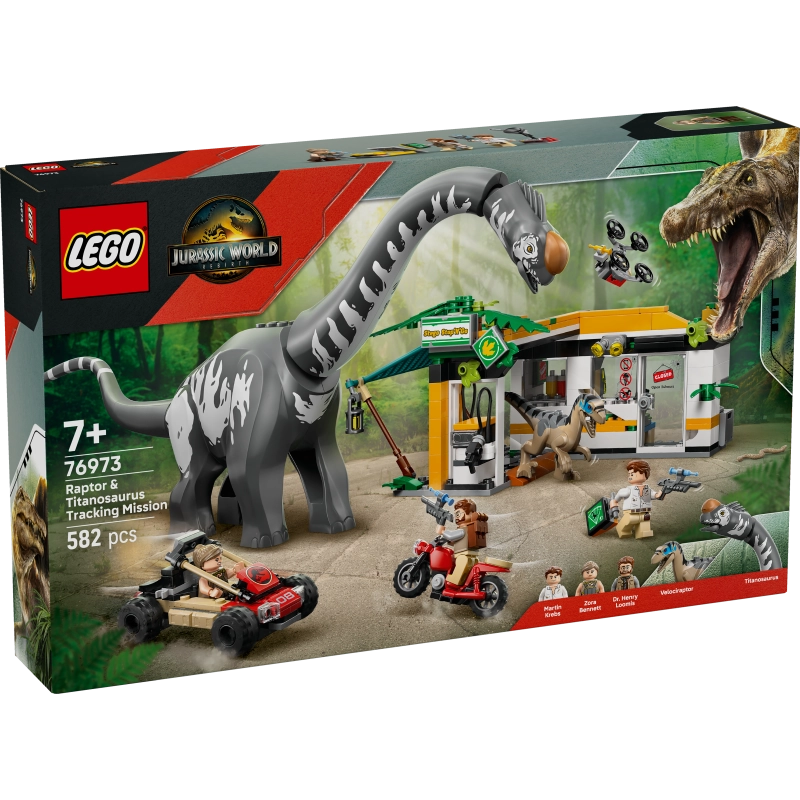 LEGO Jurassic World Raptor & Titanosaur Tracking Mission – 582 Pieces | Set 76973
