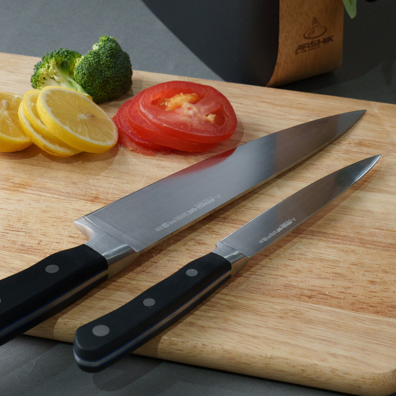 Arshia 6-Piece Knife Set with Wooden Stand – Sharp Stainless Steel Blades & Elegant Display Block
