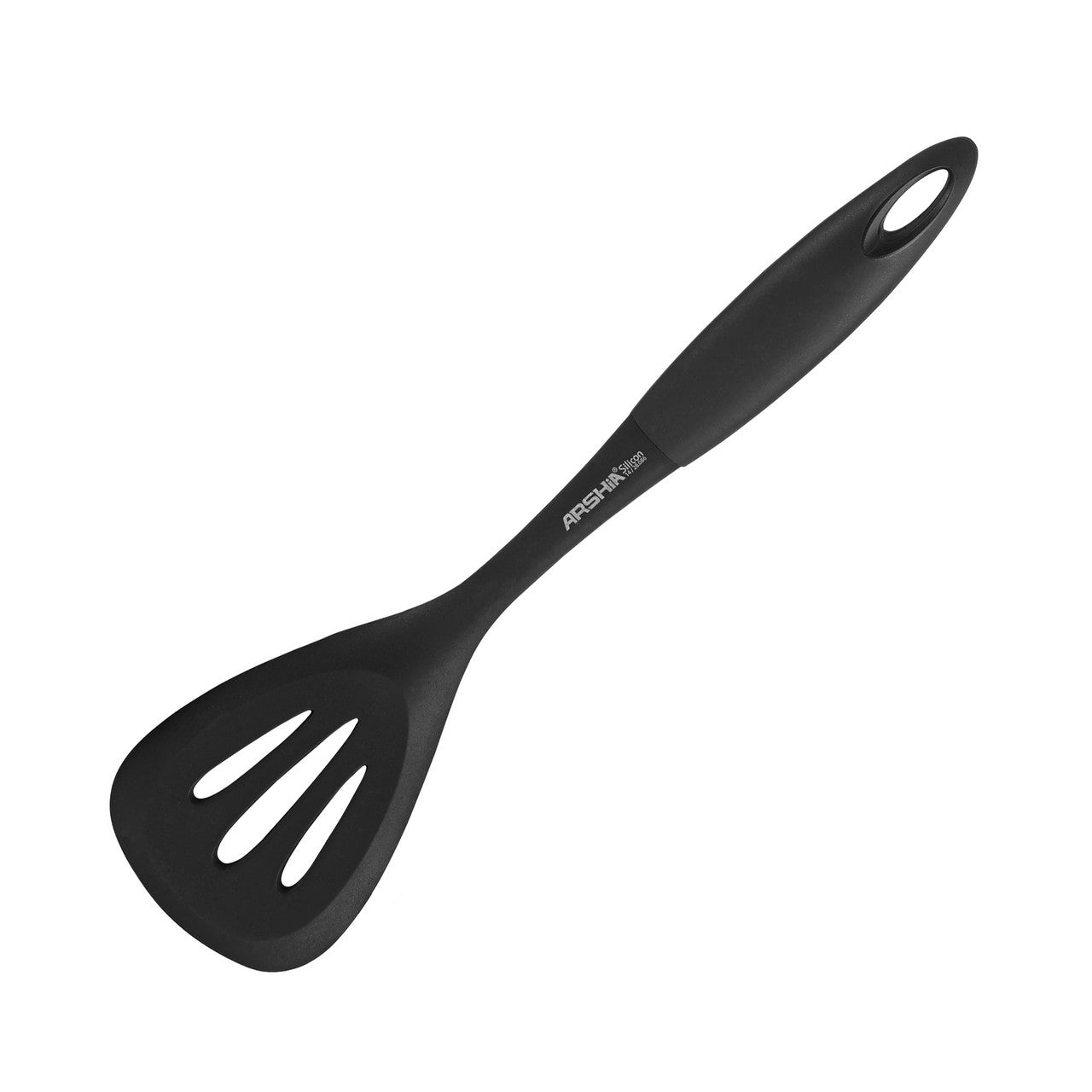 Arshia Slotted Silicone Turner Spatula – Heat-Resistant, Non-Scratch, Drain Holes, Non-Slip Handle | Black