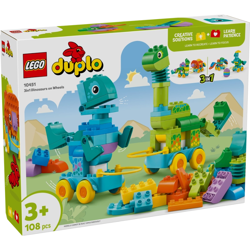LEGO DUPLO 3 in 1 Dinosaurs on Wheels – 108 Pieces | Set 10451