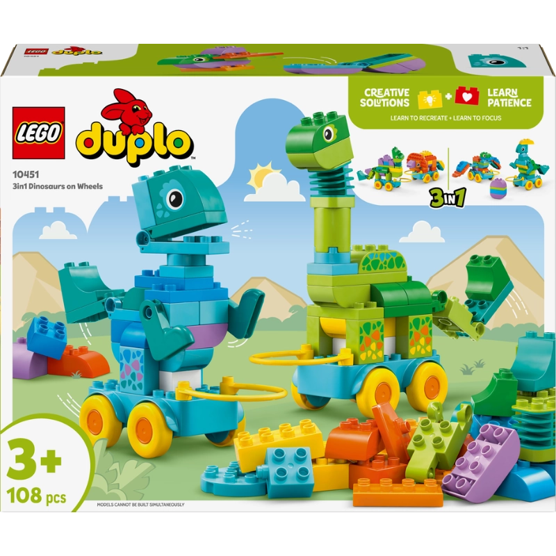 LEGO DUPLO 3 in 1 Dinosaurs on Wheels – 108 Pieces | Set 10451