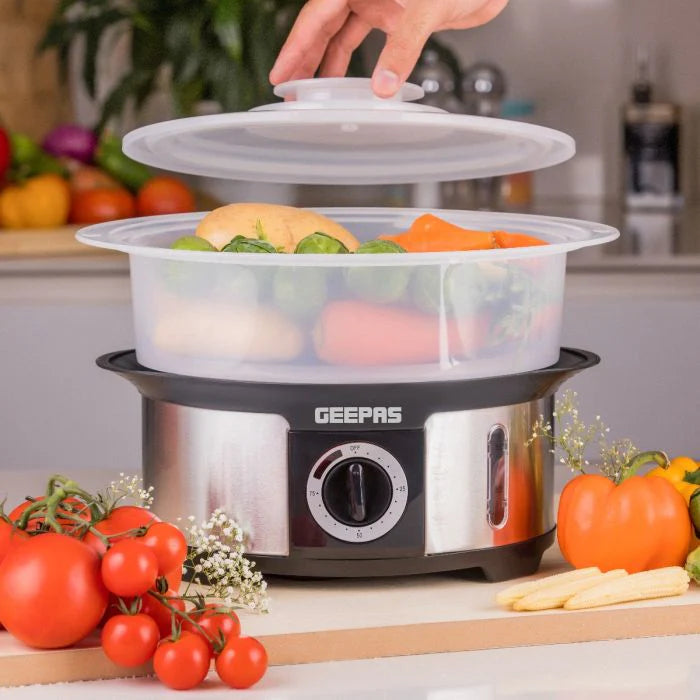Geepas Food Steamer 12L Capacity 3 Transparent Tiers 1000W
