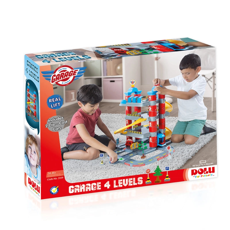 Dolu 4-Level Garage Playset – Kids Car Park with Elevator & Ramp