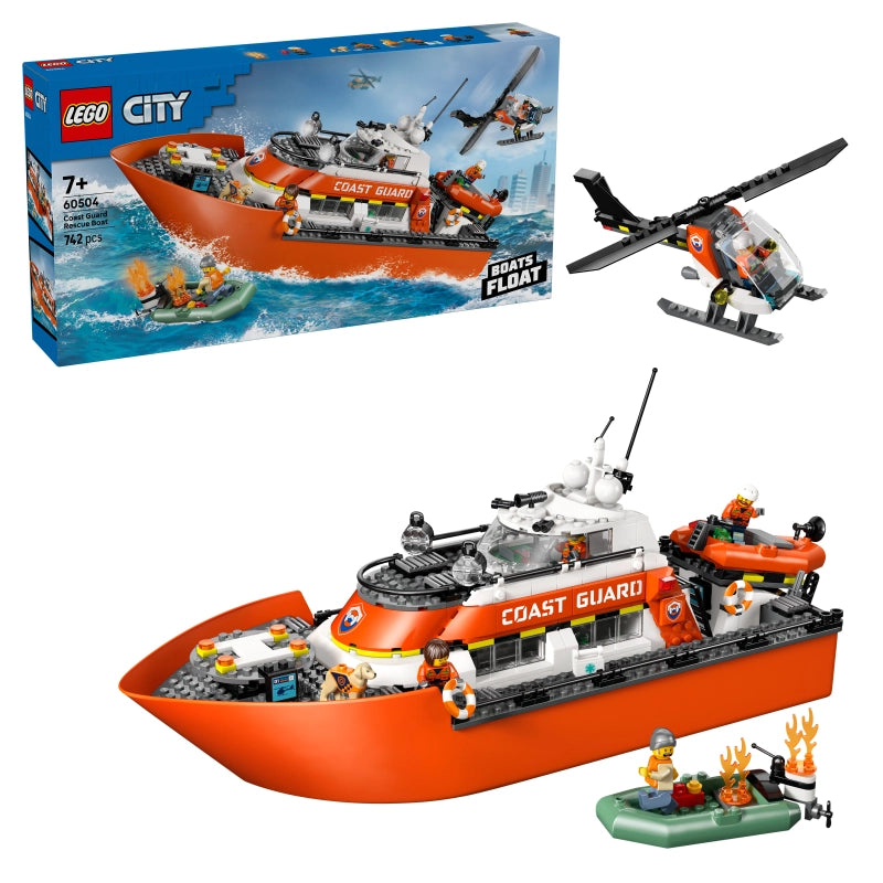 LEGO City Coast Guard Rescue Boat & Helicopter – 742 Pieces | Set 60504