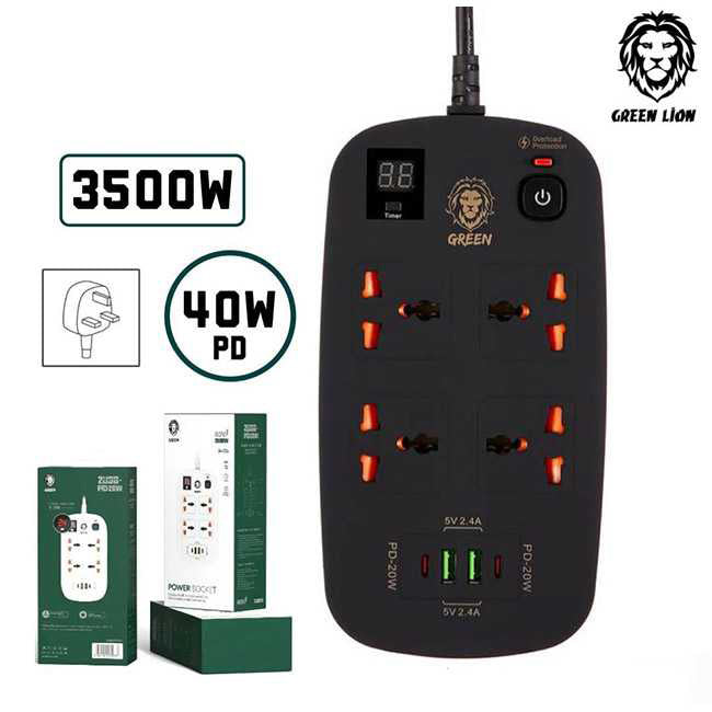 Green Lion 8-in-1 Smart Power Socket 3500W with PD 40W – 3M