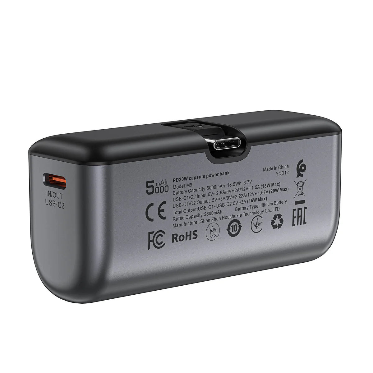 ACEFAST 5000mAh Fast Power Bank with Foldable Plug | PD 20W USB-C | Dual Input/Output | Black