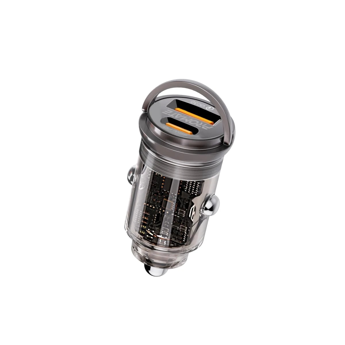 Promate TransDrive-65W - RapidCharge™ Transparent Mini Car Charger with Power Delivery & QC 3.0