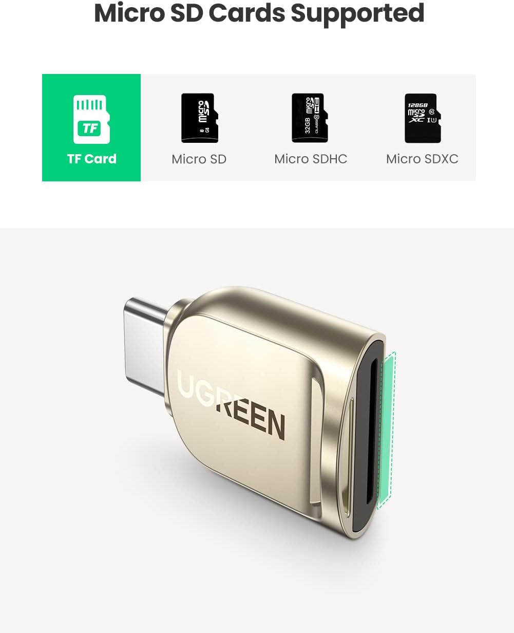 UGREEN USB-C Micro SD Card Reader – Zinc Alloy, 5Gbps, Keychain-Ready