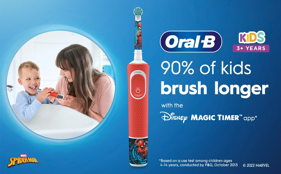 Oral-B by Braun Kids Rechargeable Electric Toothbrush with 4 Spiderman Inspired Stickers For Ages 3+