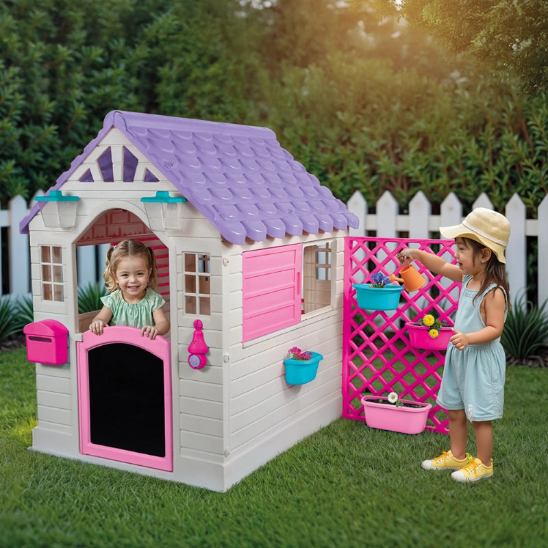 Dolu Garden Playhouse with Fence – Pink | Girls Outdoor Play House