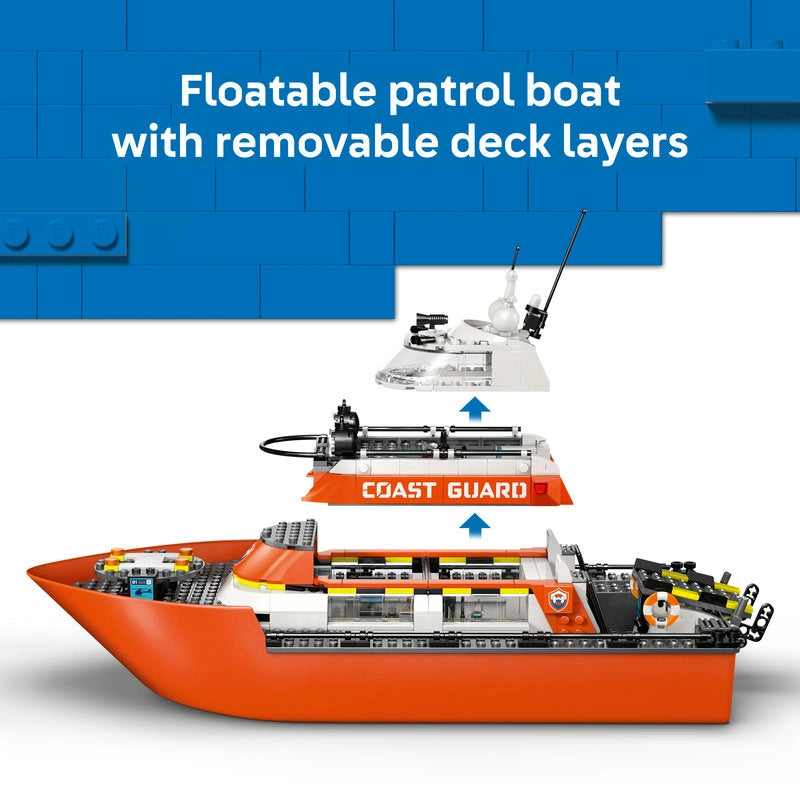 LEGO City Coast Guard Rescue Boat & Helicopter – 742 Pieces | Set 60504