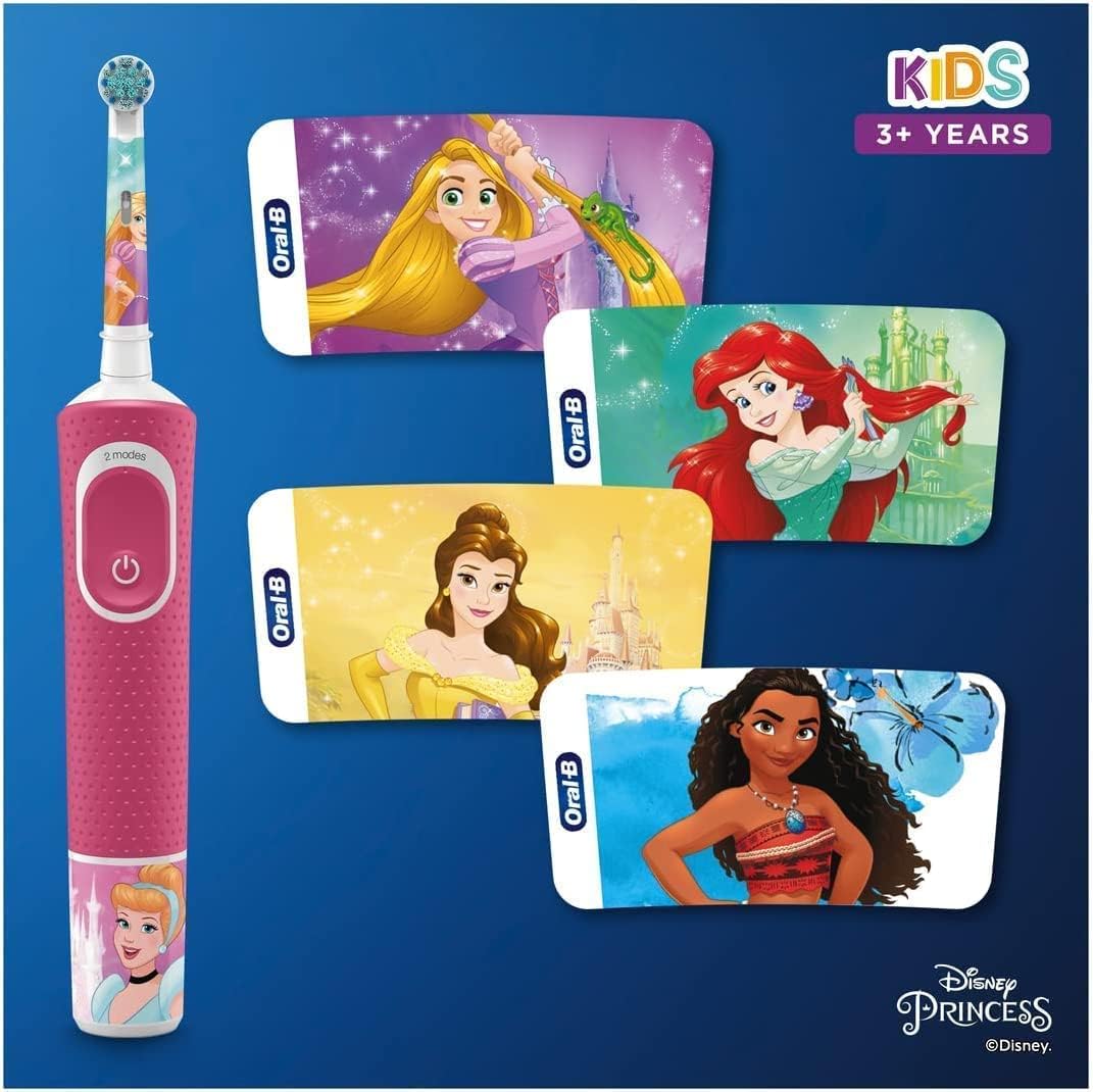 Oral-B by Braun Kids Rechargeable Electric Toothbrush with 4 Disney Princess Themed Stickers - Pink