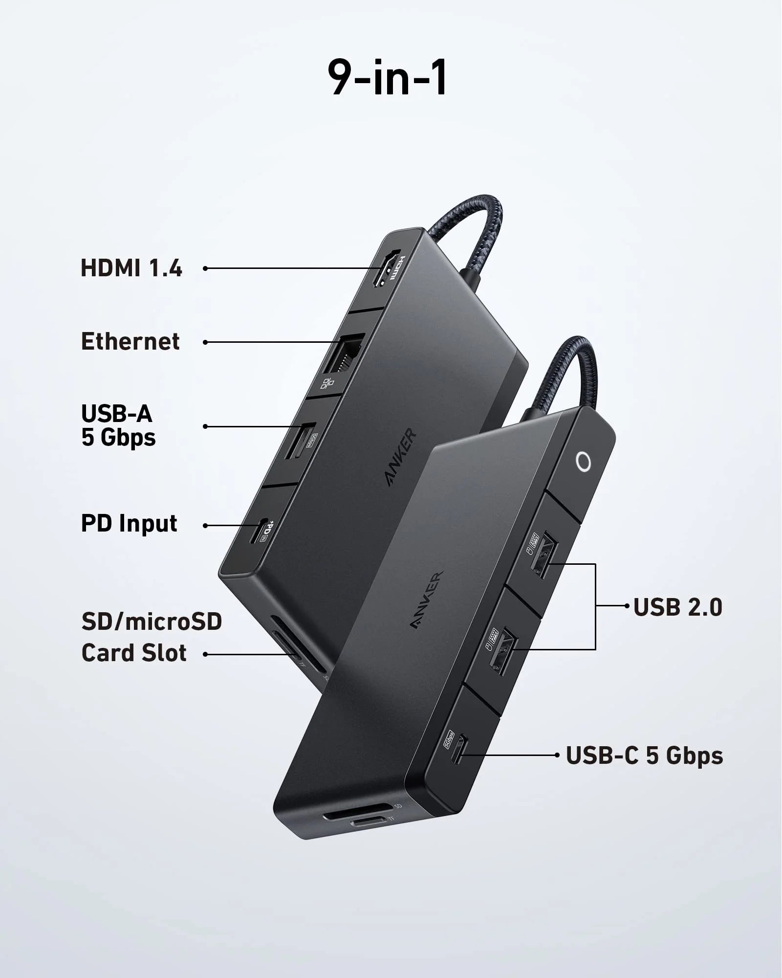Anker 552 USB-C Hub (9-in-1, 4K HDMI)  B2B - UN (excluded CN, Europe) Black Iteration 1