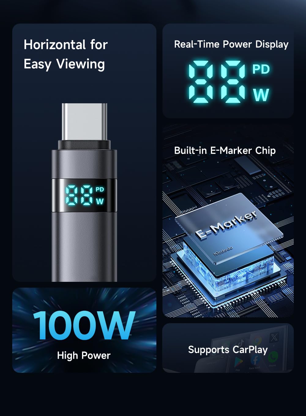 MCDODO CA-5610 Charging Cable | 100W Digital Display