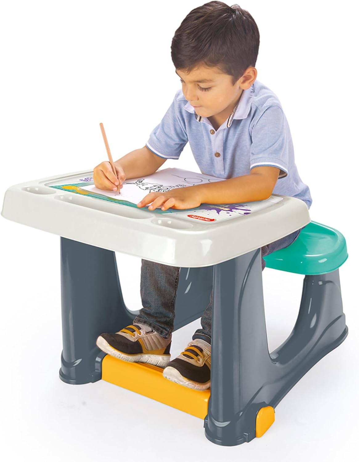 DOLU Kids Study Desk with Seat – Grey | Wooden Children's Learning Table | No Assembly Required