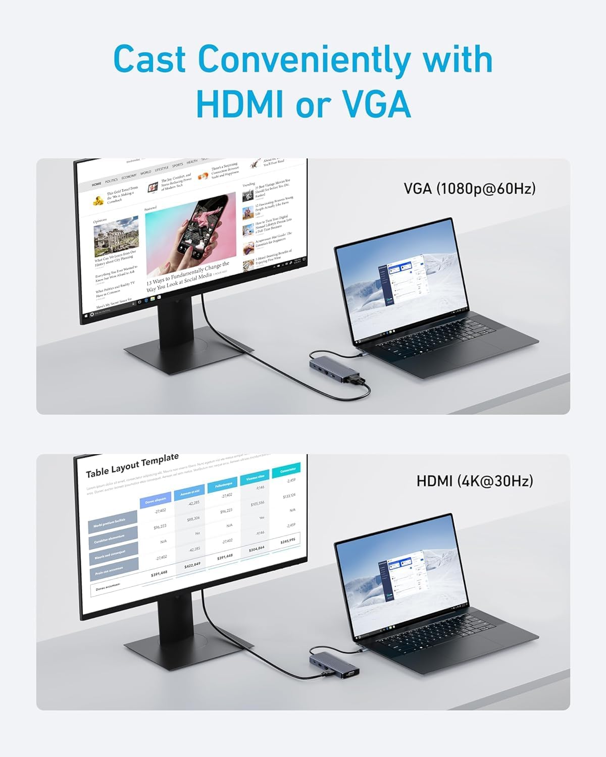 Anker USB-C Hub (10-in-1, Dual Display) – 4K HDMI, VGA, 100W PD, Ethernet, SD/microSD