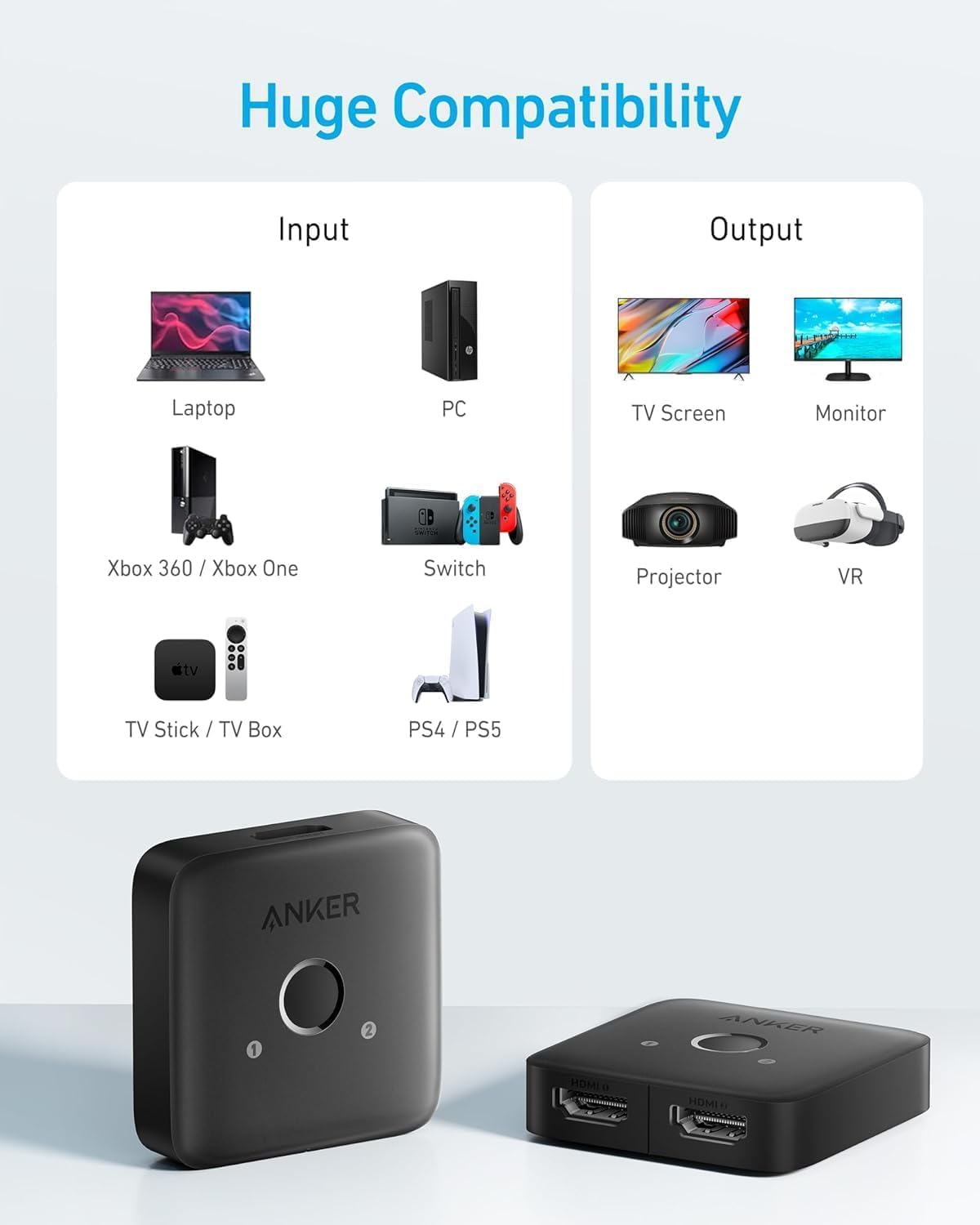 Anker HDMI Switch 2 in 1 out - Gray