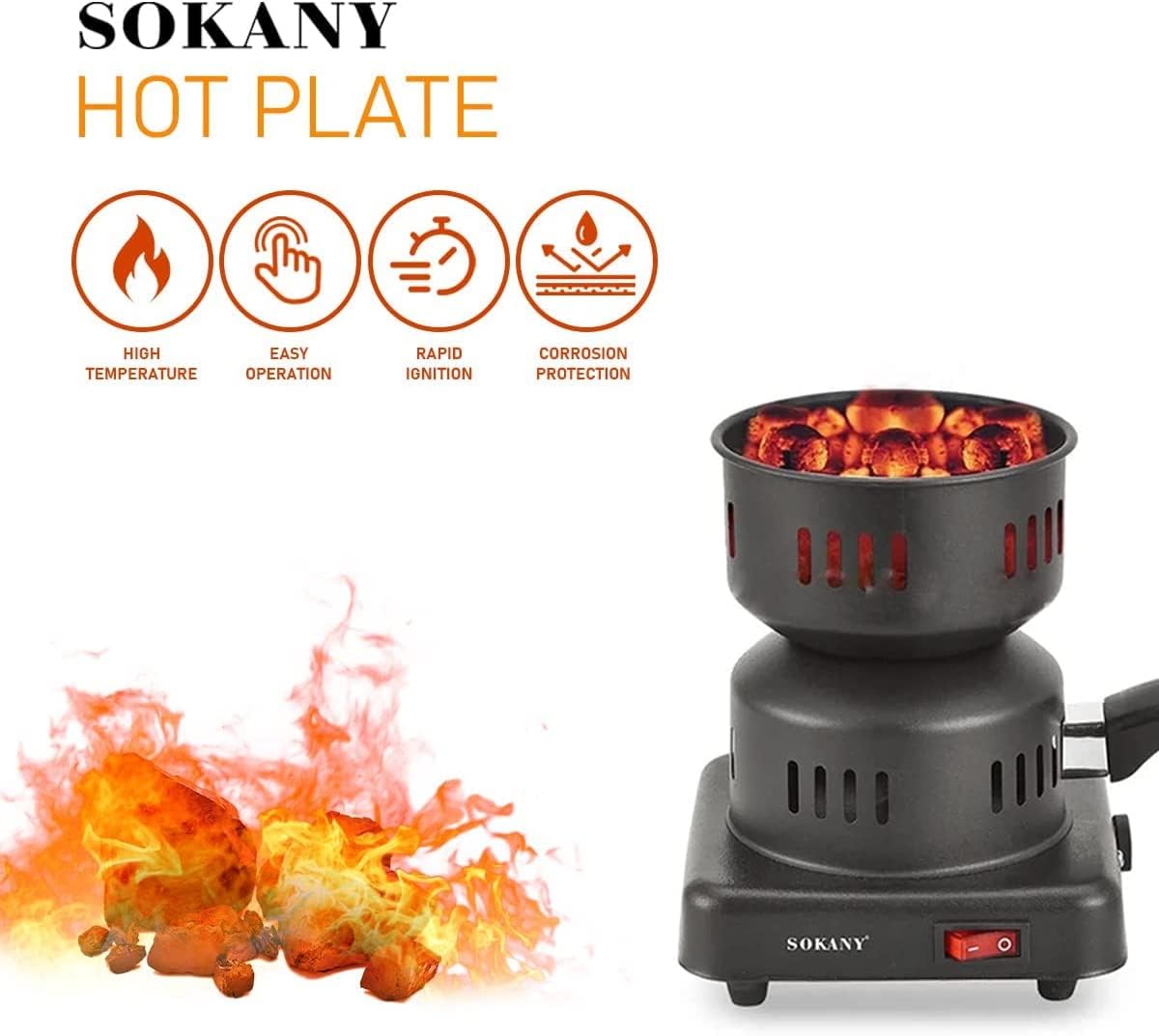 SUKANY 1000 Watts Charcoal Camping Electric Stove Coal Burner 220V - Black