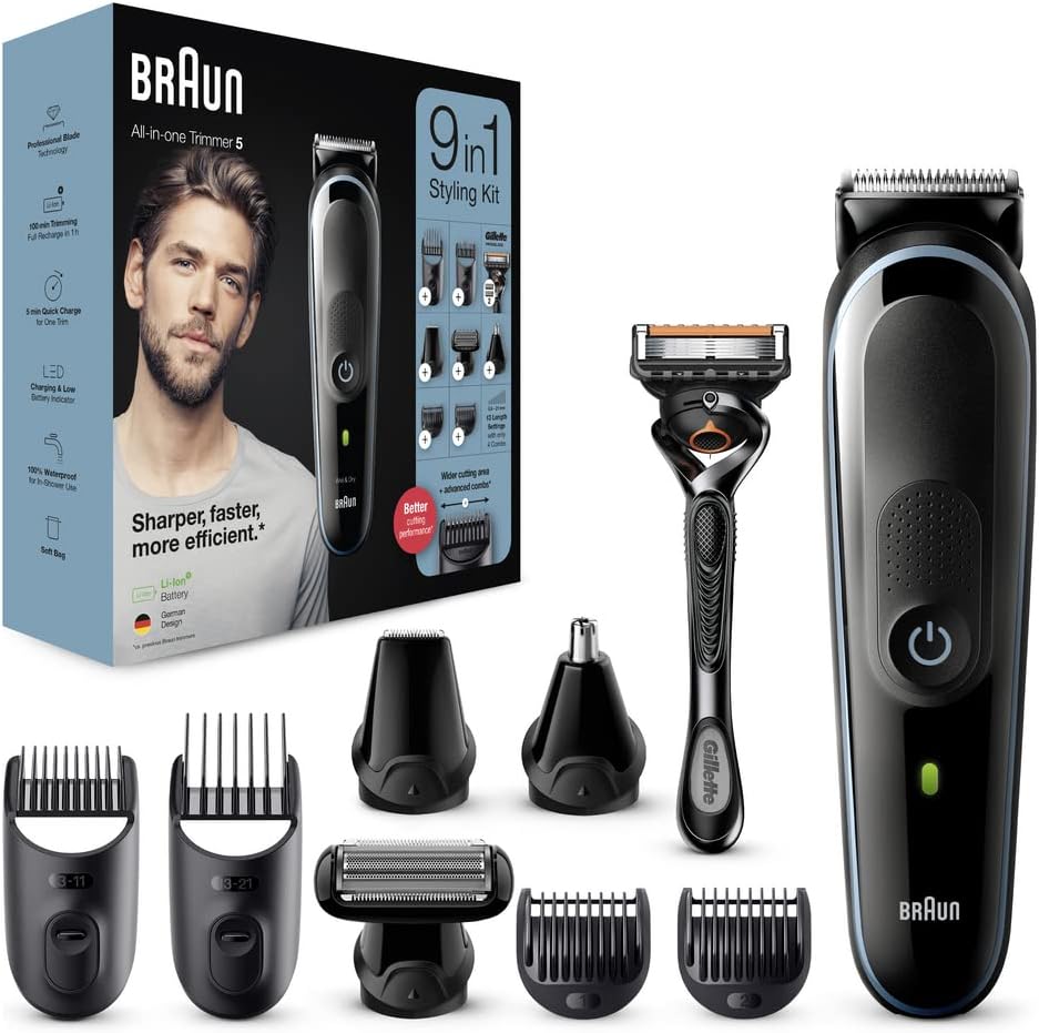 Braun Multi-Groomer Series 5: 9 in 1 Men's Grooming Kit for Beard and Hair Care - BLACK