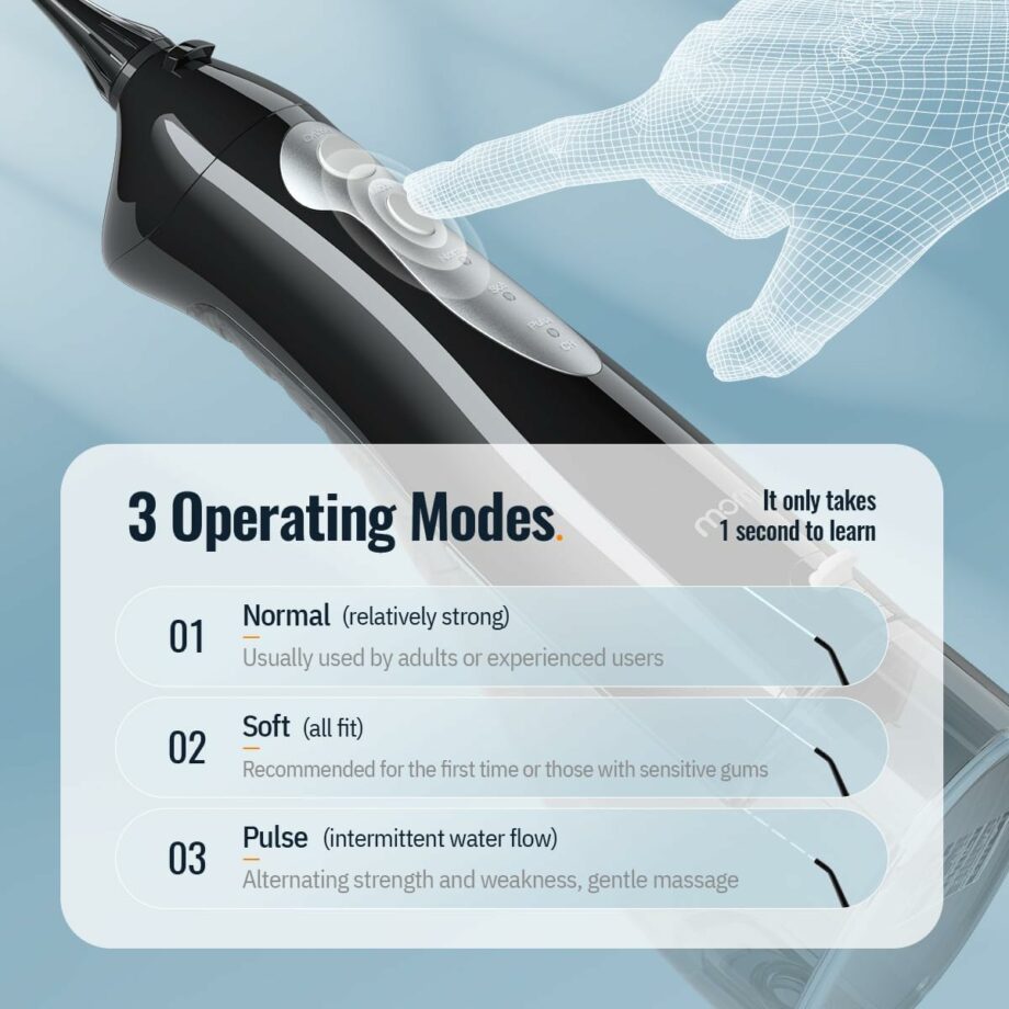Mornwell Portable 3 Modes 4 Jet Tips IPX7 Waterproof Water Flosser – Black