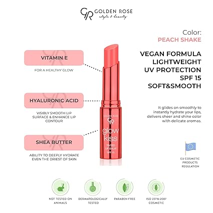 Golden Rose Glow Kiss Peach Shake Lip Balm – Vegan & SPF15