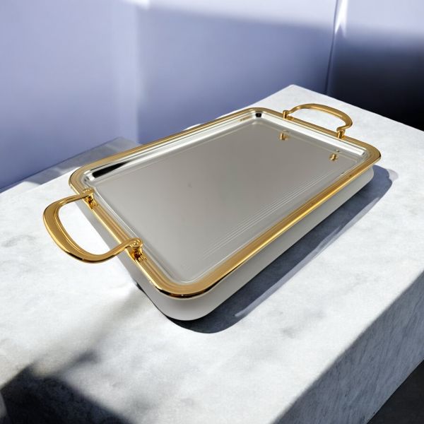 Zolten Rectangular Tray Silver & Gold 50×32.2 cm – Elegant