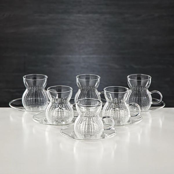 Almarjan 12-Piece Decorated Glass Tea Cups Set – Elegant Choice