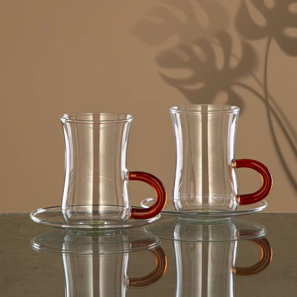 Almarjan 12-Piece Brown Glass Tea Cups Set – Stylish & Durable