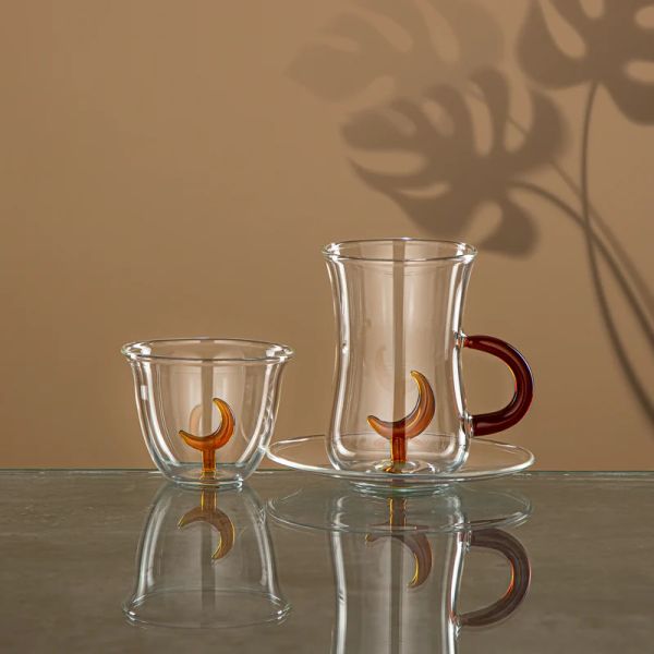 Almarjan 18-Piece Arabic Coffee & Tea Glass Set - Crescent Brown