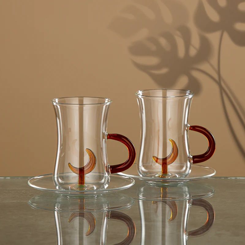 Almarjan 12-Piece Glass Tea Set - Crescent Design Brown