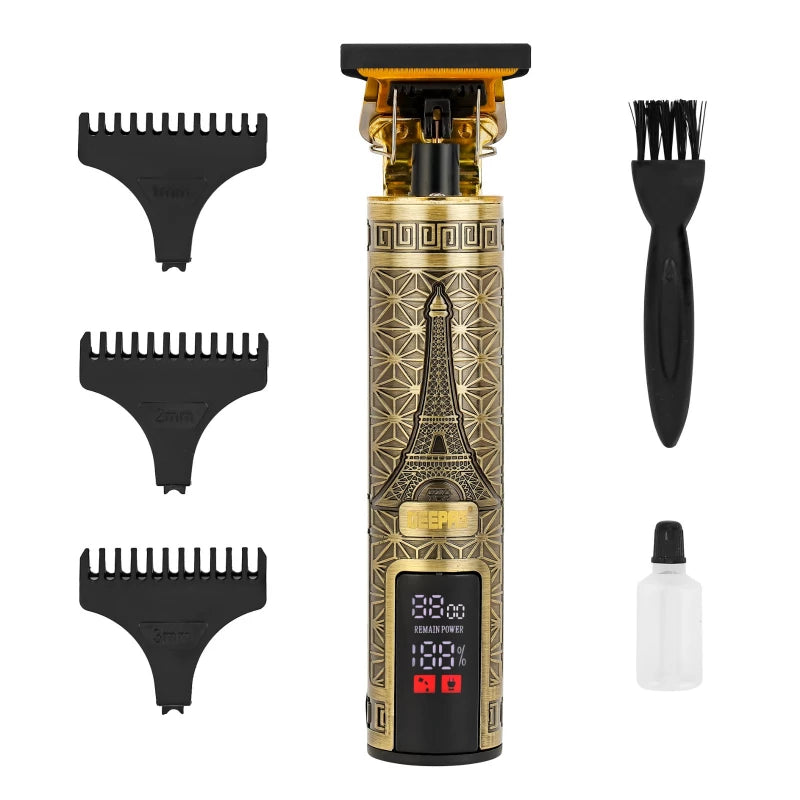 Geepas GTR56038 Professional Digital Hair Clipper – T-Blade, 180-Min Runtime, LCD Display, Type-C | Golden & Black