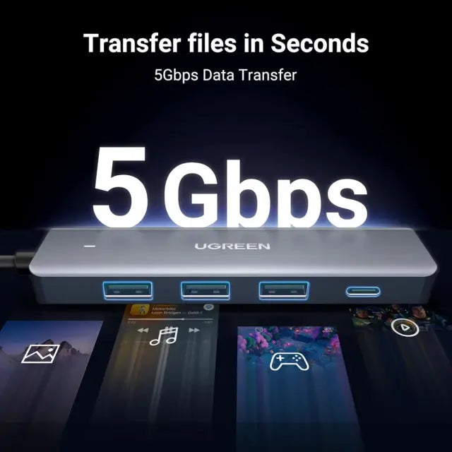 UGREEN USB 3.0 Hub – 3× USB-A + 1× USB-C Ports + Power Input