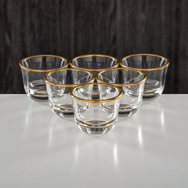 Almarjan 6-Piece Gold Arabic Coffee Cups Set – Elegant Glass