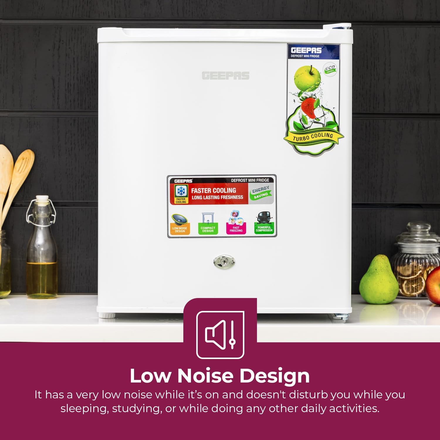 Geepas GRF654WPEN 60L Refrigerator | Compact | Energy Saving | White