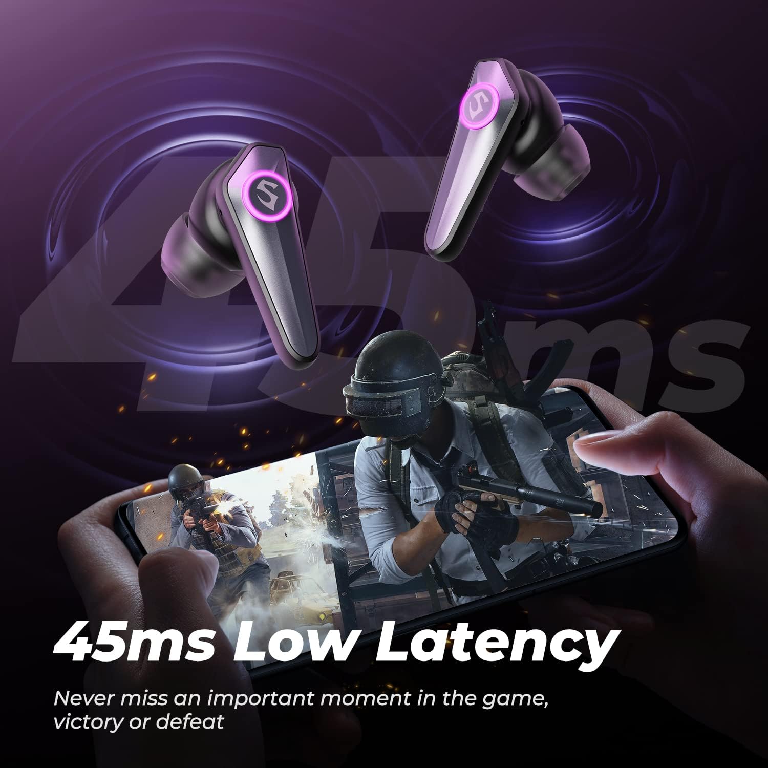 SoundPEATS CyberGear: Bluetooth 5.3, RGB Lights, Low-Latency, 26H Playtime - BLACK