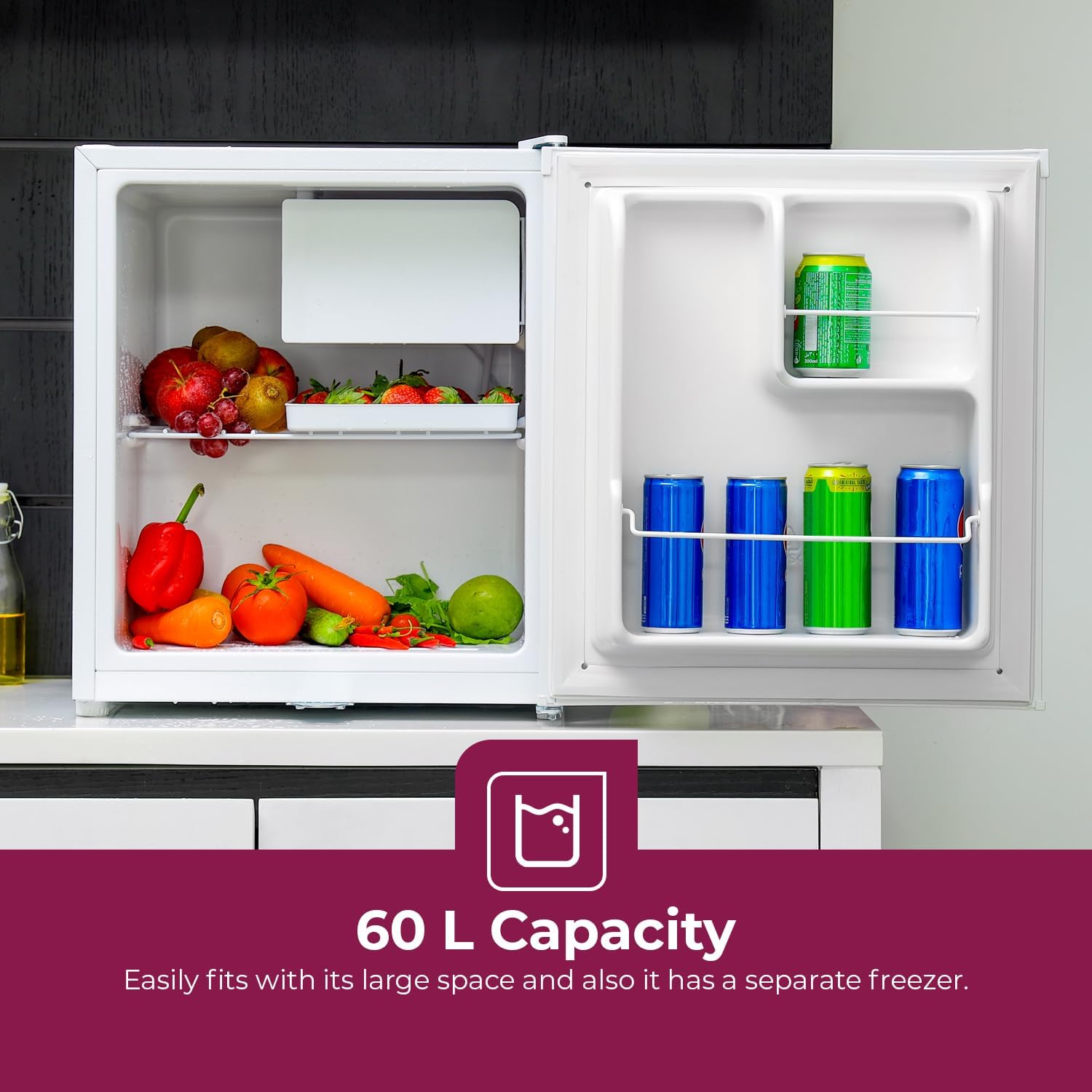 Geepas GRF654WPEN 60L Refrigerator | Compact | Energy Saving | White