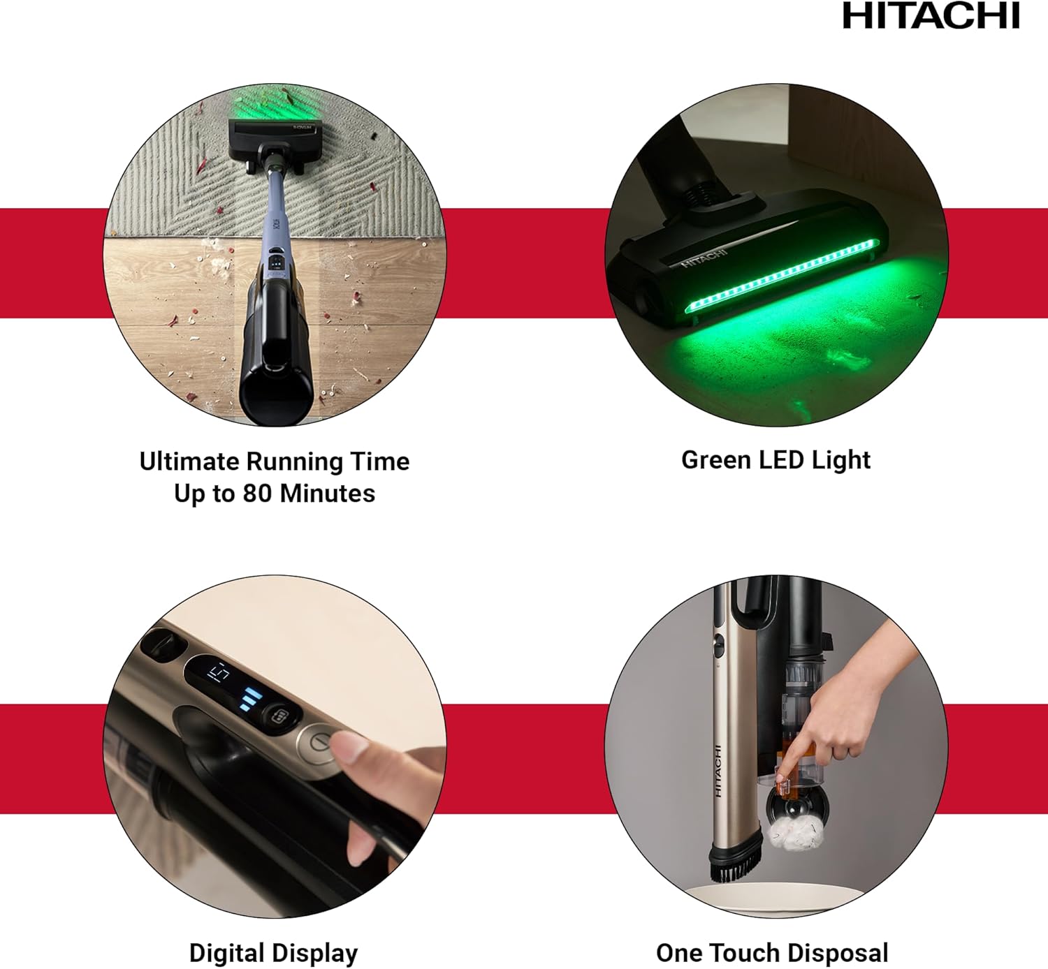 Hitachi PV-XHE4PLMBGAE Cordless Stick Vacuum | 225AW Cyclone Storm | 80-Min | Metallic Blue