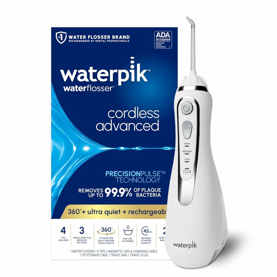 Waterpik Cordless Advanced 2.0 & Travel Bag & 4 Tips – White