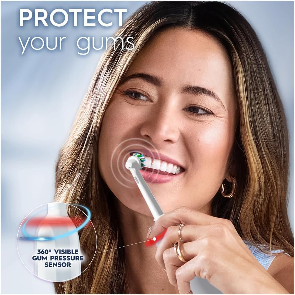 Oral-B by Braun Pro 3 3500 Electric Toothbrush with Smart Pressure Sensor Travel Case & 2 Sensitive Heads – White