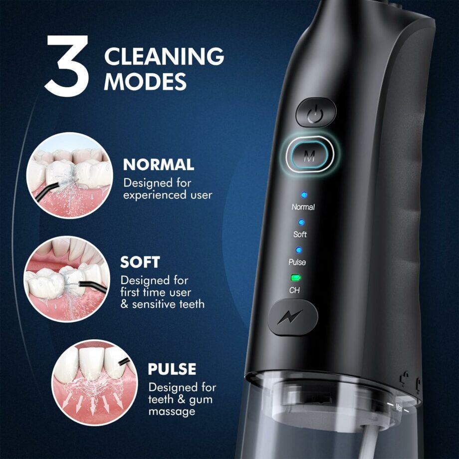 Demita Portable 3 Modes 5 Jet Tips IPX7 Waterproof Water Flosser – Black