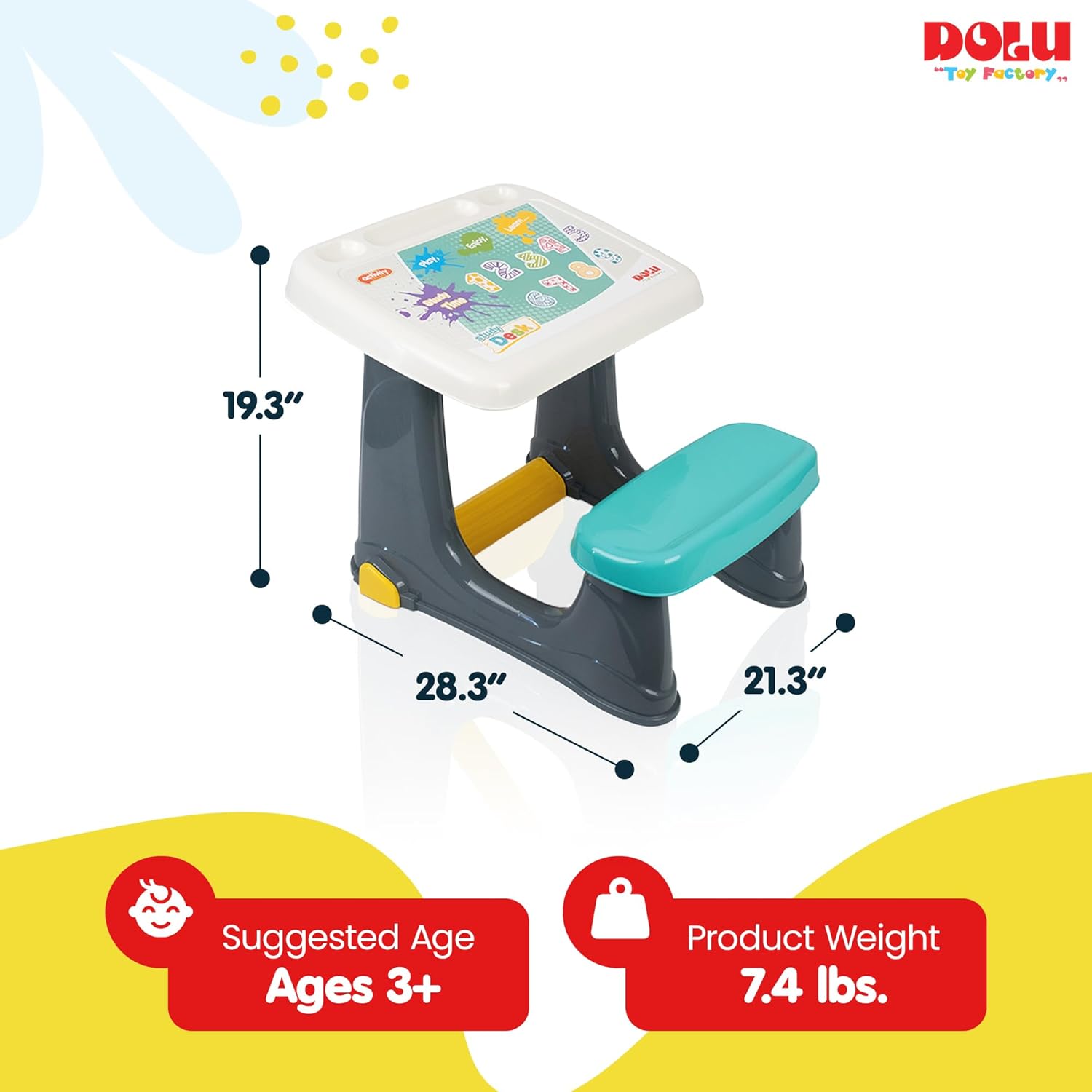 DOLU Kids Study Desk with Seat – Grey | Wooden Children's Learning Table | No Assembly Required