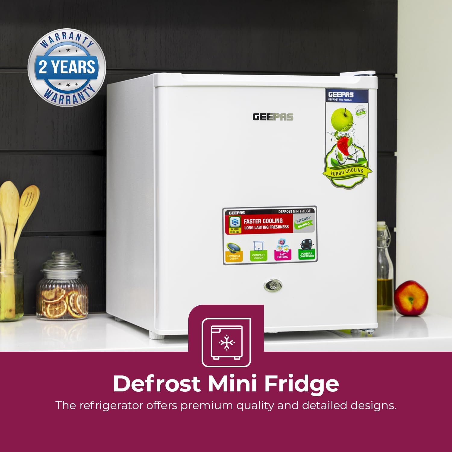Geepas GRF654WPEN 60L Refrigerator | Compact | Energy Saving | White