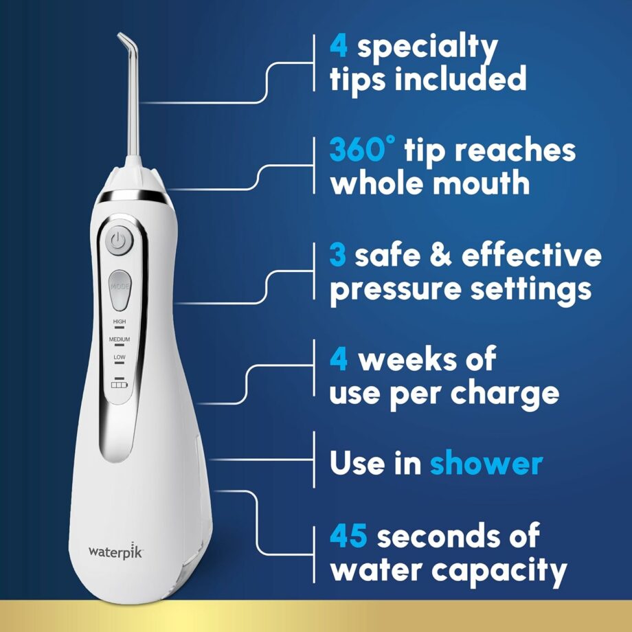 Waterpik Cordless Advanced 2.0 & Travel Bag & 4 Tips – White