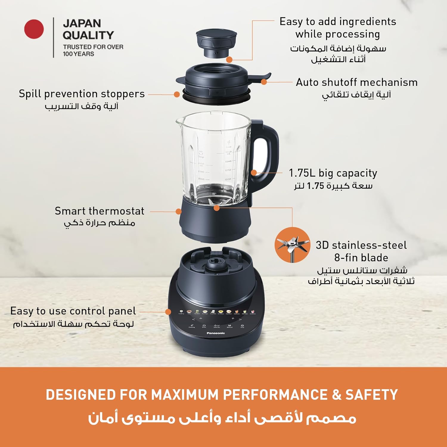 Panasonic MX-HG6401 1100W All-in-One Cooking Blender | 9 Auto Menus | 12H Timer | Self-Clean | Blue