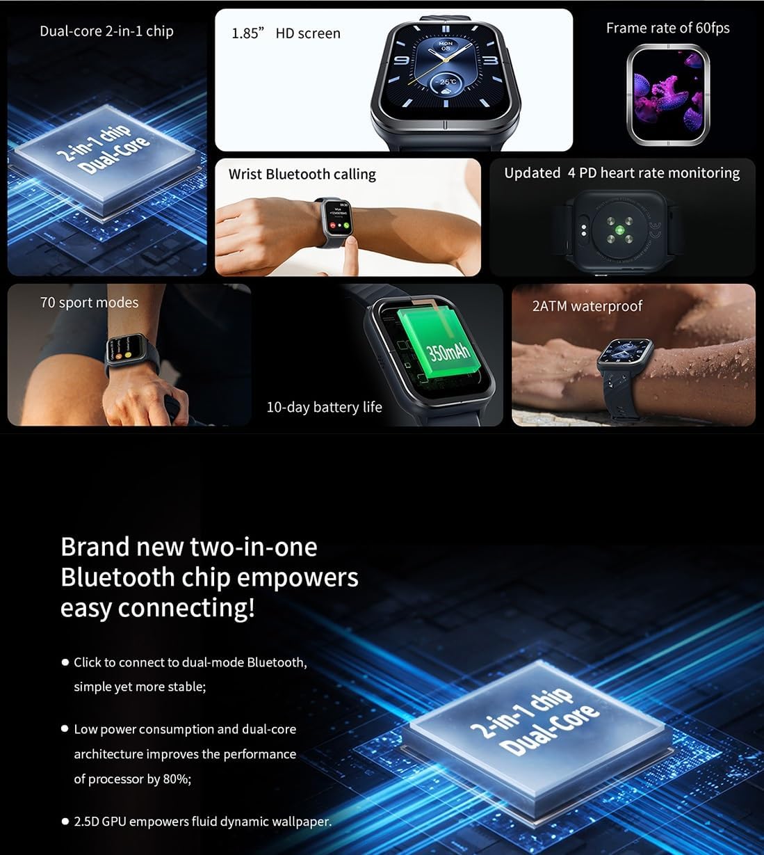 Mibro Smart Watch C3 1.85 HD Display Bluetooth Calling by Xiaomi - Blue
