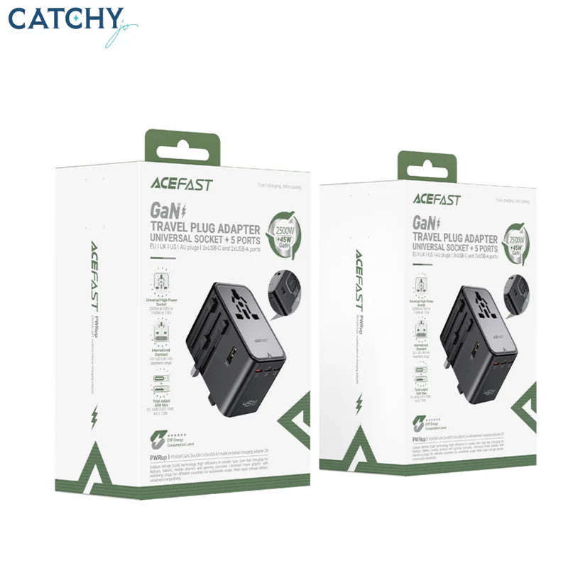 ACEFAST Z8 PD45W GaN 5-Port Charging Adapter (3×USB-C + 2×USB-A)