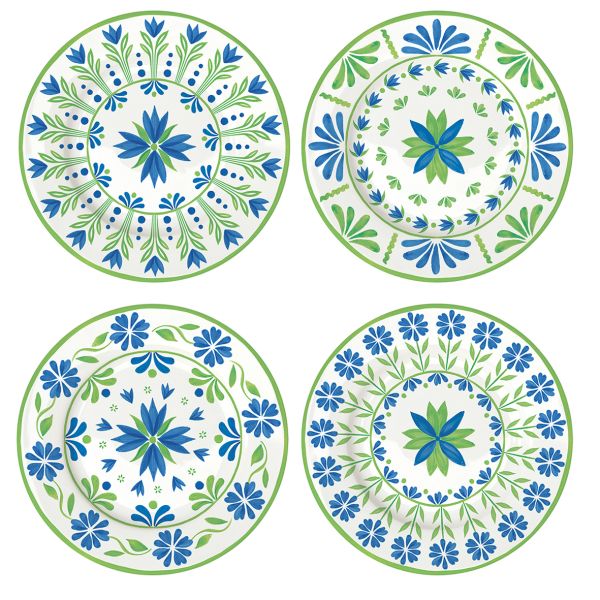 Easy Life Flowers Garden 4 Dessert Plates 19cm - Blue & Green